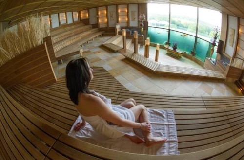 Large Sauna with Koi Aquarium